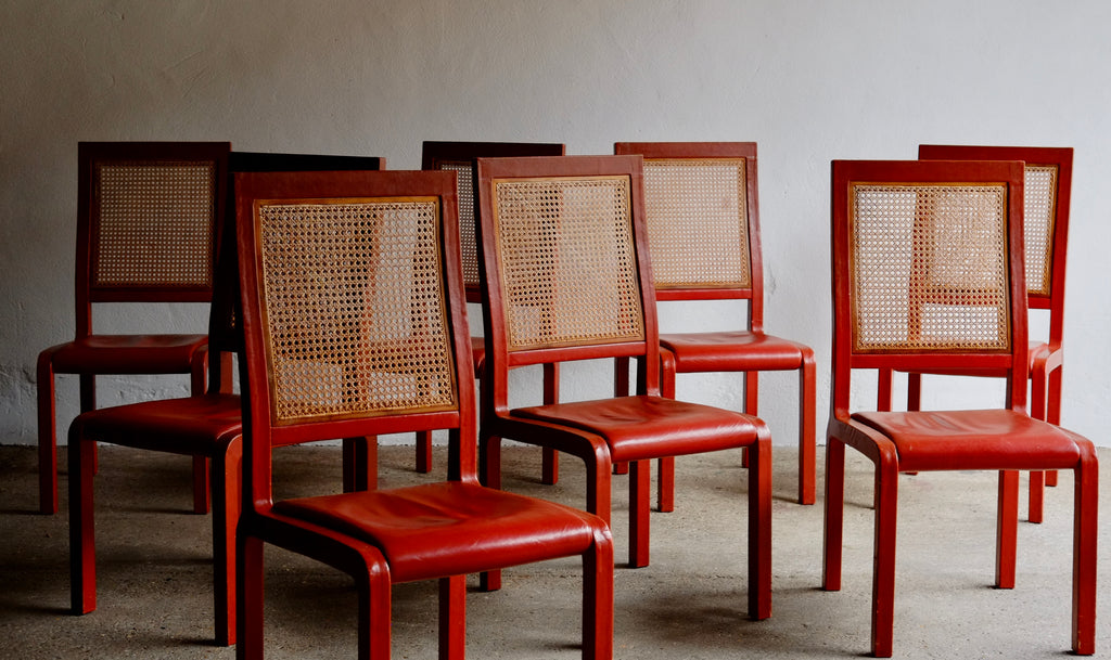 SET OF JOHN MAKEPEACE LEATHER CANE DINING CHAIRS