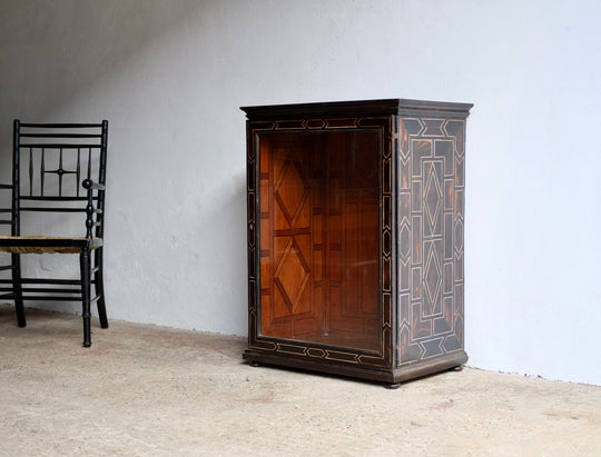 Italian Antique Ebonised Fruitwood Inlaid Cabinet