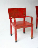 Italian Red Rationalist Armchairs, Circa 1930's