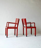 Italian Red Rationalist Armchairs, Circa 1930's