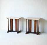Pair Of French Oak & Travertine Side Tables