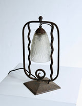 French Wrought Iron & Glass Desk Lamp