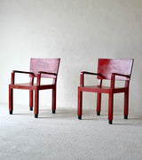 Italian Red Rationalist Armchairs, Circa 1930's