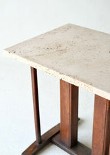 Pair Of French Oak & Travertine Side Tables