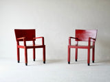 Italian Red Rationalist Armchairs, Circa 1930's