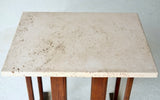 Pair Of French Oak & Travertine Side Tables