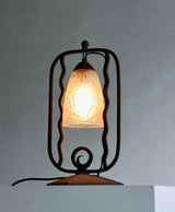 French Wrought Iron & Glass Desk Lamp