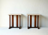 Pair Of French Oak & Travertine Side Tables