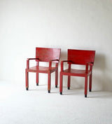 Italian Red Rationalist Armchairs, Circa 1930's