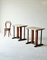 Pair Of French Oak & Travertine Side Tables
