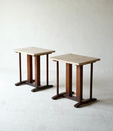 Pair Of French Oak & Travertine Side Tables