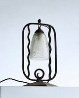 French Wrought Iron & Glass Desk Lamp