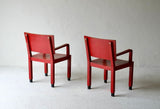 Italian Red Rationalist Armchairs, Circa 1930's