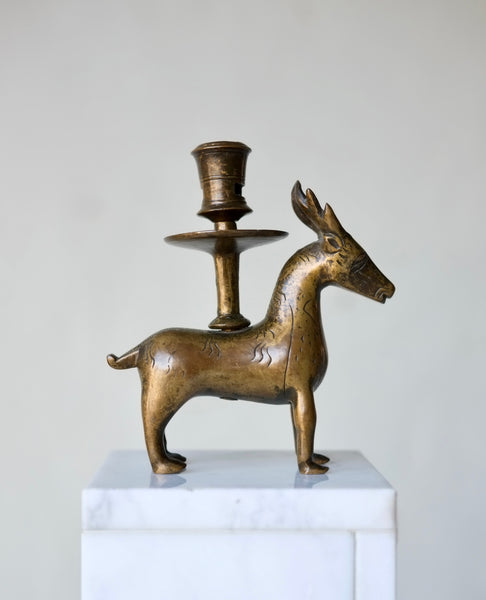 15th Century Northern European Bronze Stag Candlestick