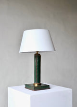 Stitched Leather-Bound Desk Lamp in the Manner of Jacques Adnet