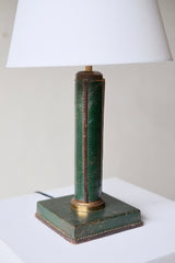 Stitched Leather-Bound Desk Lamp in the Manner of Jacques Adnet