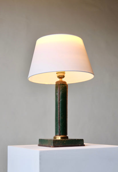 Stitched Leather-Bound Desk Lamp in the Manner of Jacques Adnet