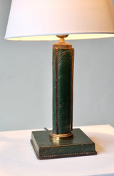 Stitched Leather-Bound Desk Lamp in the Manner of Jacques Adnet