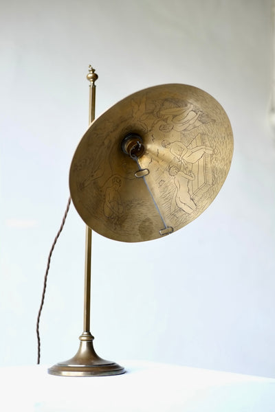 Arts & Crafts Lamp by Falk & Stadelmann with Engraved Shade, 1918