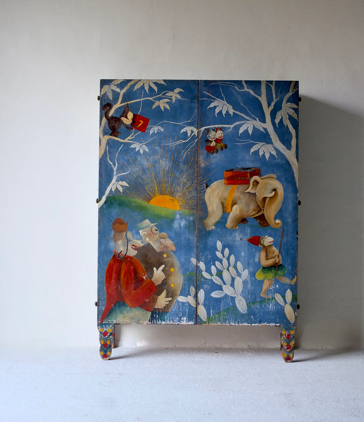 1920’s Italian Cabinet with Painted Figures from Corriere dei Piccoli