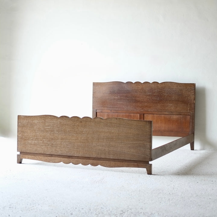French Art Deco Cerused Oak Double Bed
