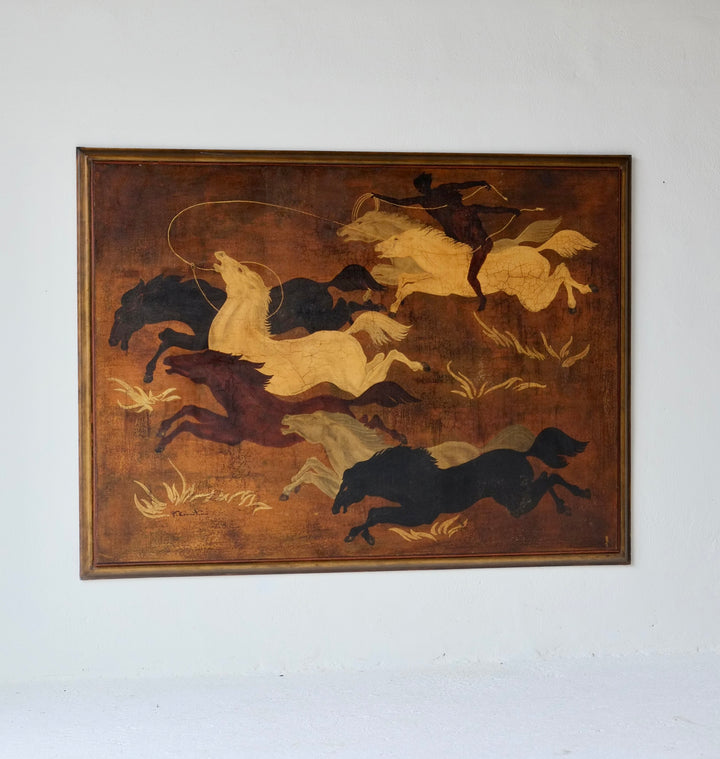 La Conquête des chevaux, Oil On Panel