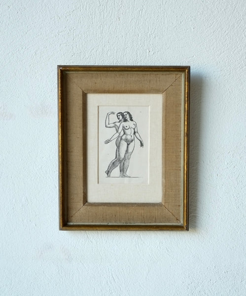 Framed Engraving Depicting Two Nude Figures