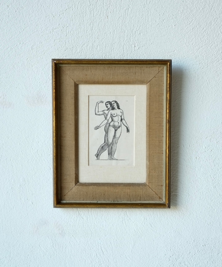 Framed Engraving Depicting Two Nude Figures