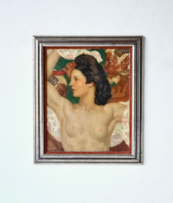 Émile Aubry(1880-1964) ,Woman Among Satyrs, Oil on canvas