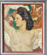 Émile Aubry(1880-1964) ,Woman Among Satyrs, Oil on canvas