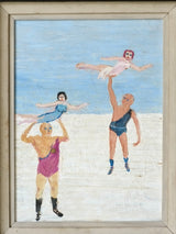 Fred Yates (1922-2008), Strongmen, Oil On Board