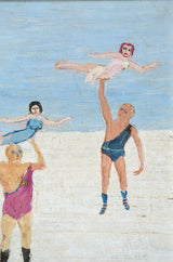 Fred Yates (1922-2008), Strongmen, Oil On Board