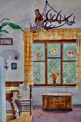 Carl Kessler (1876–1968), Interior of Villa Würmegg, August 1919, Watercolour