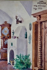 Carl Kessler (1876–1968), Interior of Villa Würmegg, August 1919, Watercolour