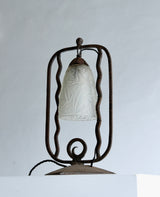 French Wrought Iron & Glass Desk Lamp