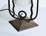 French Wrought Iron & Glass Desk Lamp