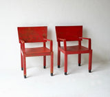 Italian Red Rationalist Armchairs, Circa 1930's