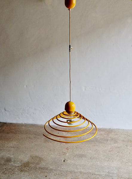 1970's Yellow Spiral Pendant Lamp