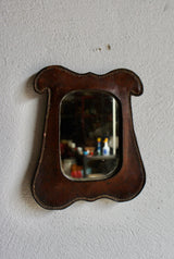 ANTIQUE LEATHER FRAMED CAMPAIGN MIRROR