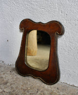ANTIQUE LEATHER FRAMED CAMPAIGN MIRROR