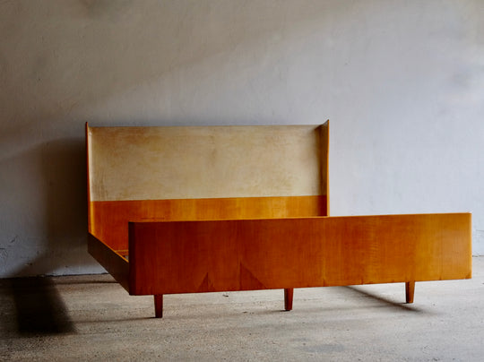 1950'S ITALIAN MAPLE & PARCHMENT BED FRAME