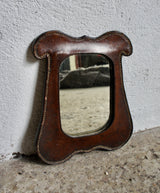 ANTIQUE LEATHER FRAMED CAMPAIGN MIRROR