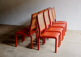 SET OF 8 JOHN MAKEPEACE LEATHER & CANE DINING CHAIRS, 1971