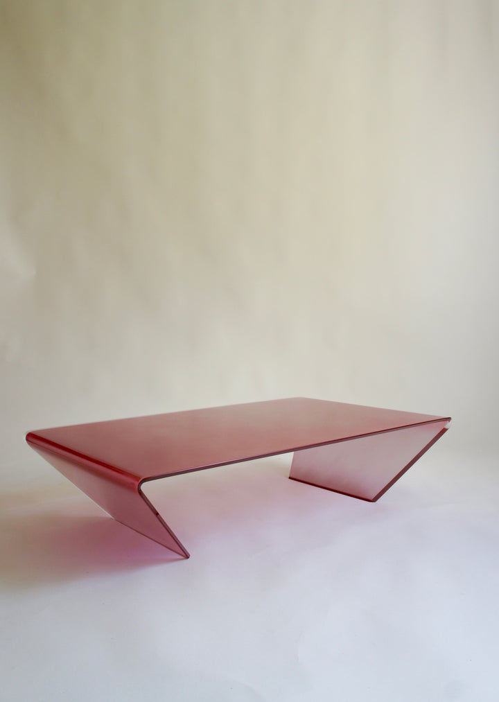 SOVET ITALIA RUBINO CURVED GLASS COFFEE TABLE IN PINK