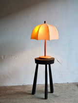 Beech & Linen Umbrella Table Lamp, 1970's