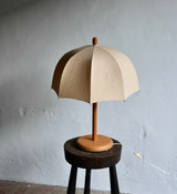 Beech & Linen Umbrella Table Lamp, 1970's