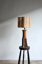 Natural Freeform Wood Lamp With Stitched Cotton Shade