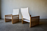 1970'S CANE CANVAS LOUNGE CHAIRS